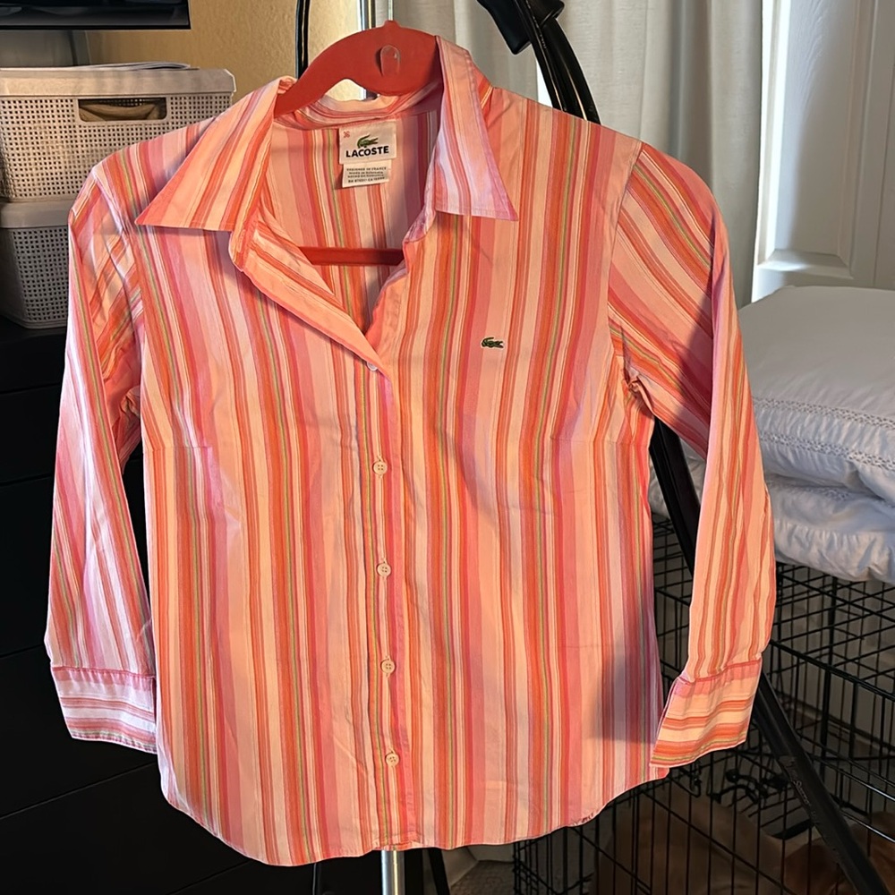 Lacoste Button Down pink and light green stripes